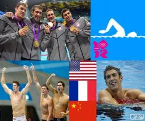 yapboz Yüzme Erkekler 4 x 200 metre serbest bayrak podyum, ABD, Fransa ve Çin - Londra 2012-